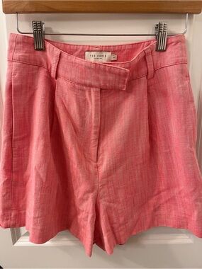 Ted Baker Coral-Pink Linen-Blend Tailored High-Waist Shorts